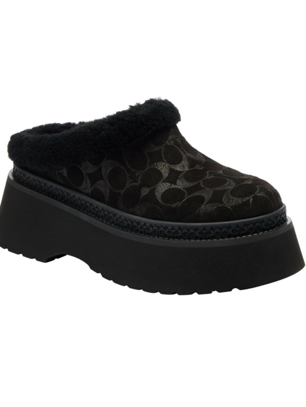 Coach Black Platform Shearling-Trim Mule